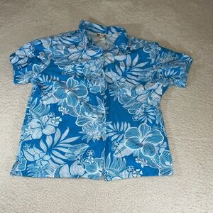 Go Barefoot Women's XL Hawaiian Floral Shirt Rayon Blend Button Up